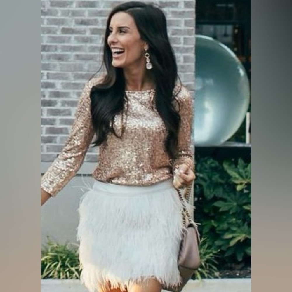 JCREW 3/4 Sleeve Rose Gold Sequined Top XS
